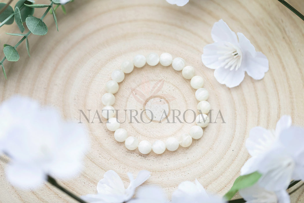 Bracelet boule 08mm Pierre de Lune Beige